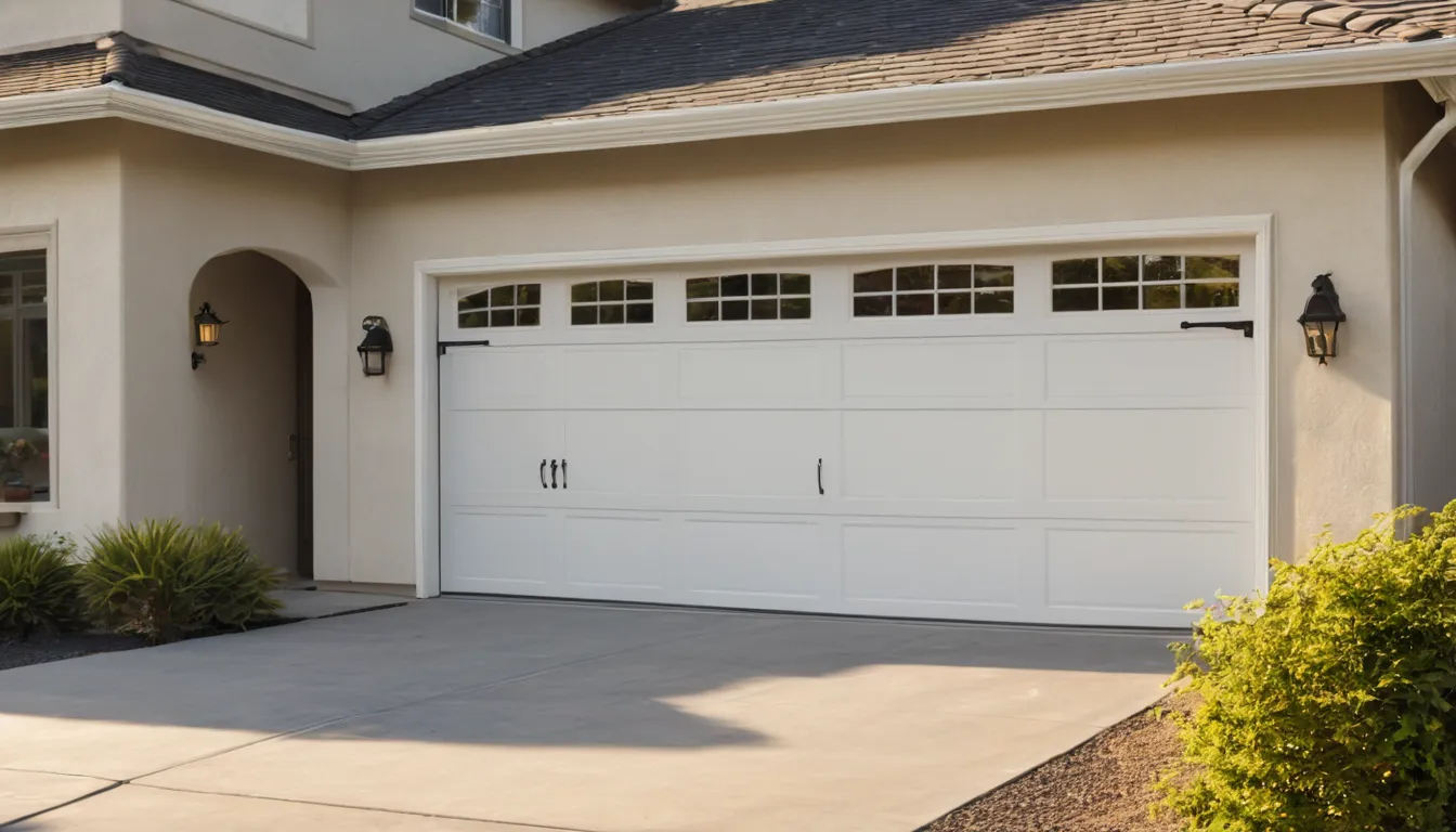 A new garage door on a stucco ranch home in Beaumont