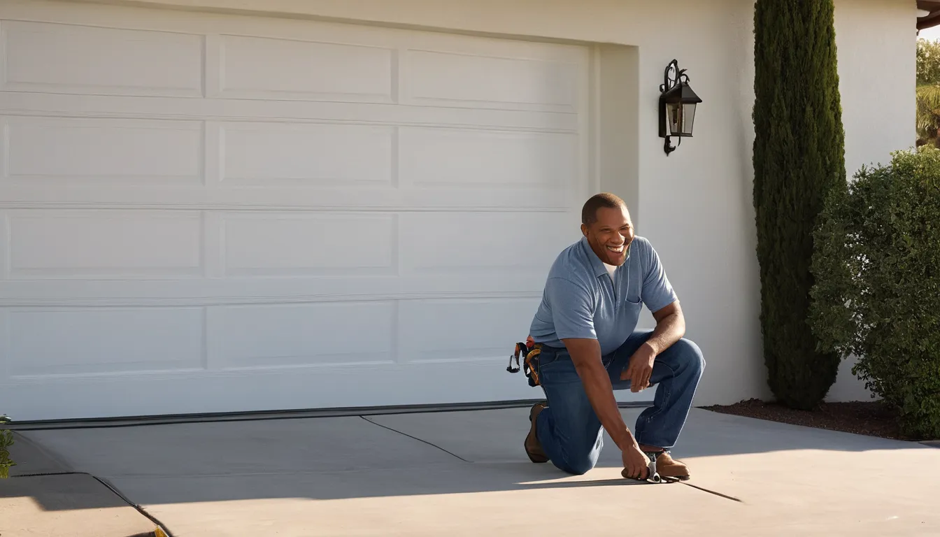 A local provider checking the track on a residential garage door in Beaumont